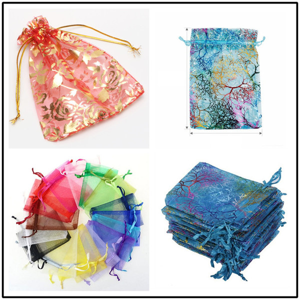 100pcs/lot 7x9cm 10X12cm 13X18cm Organza Bags with Drawstring Gift Wraps 28Colors Pouch Jewelry Candy Collection Bags