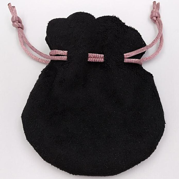 Logo Pan Jewelry Bags Black Suede Pomegranate Drawstring Bag Pink Ribbon European Style Beads Charms Bracelets Pouches Customized