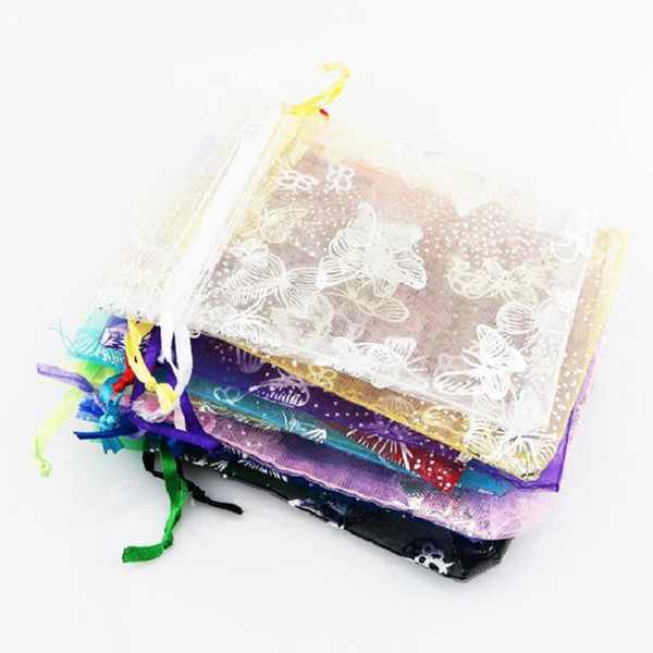 Organza Jewelry Wedding Gift Pouch Bags 7x9cm 3X4 Inch Mix Color for Party Holiday New Year Use slivery butterfly