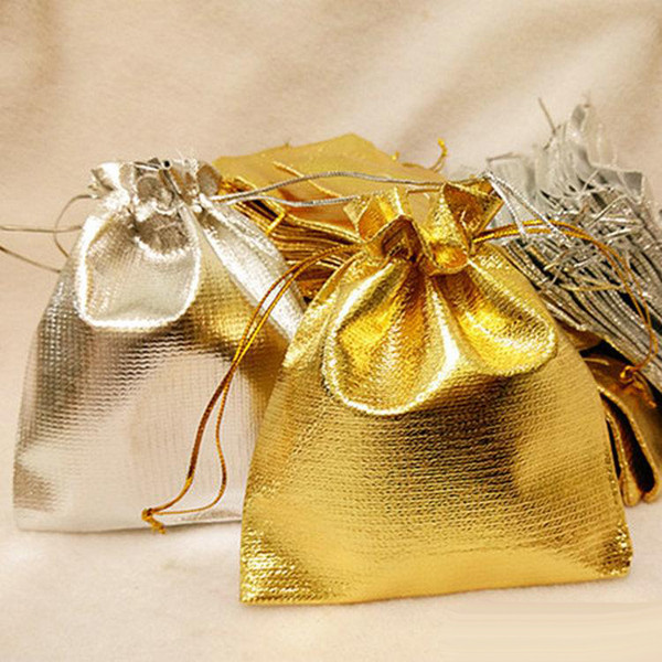 Luxury Gold Silver Non Weave Bags With Drawstring Gift Wraps 10Colors Jewelry Collection Pouches for Party Wedding