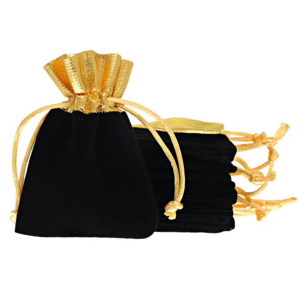 Hot Sale 50Pcs 7x9cm Black Velvet Gold Trim Drawstring Jewelry Gift Bags Pouches HOT, Jewelry Pouches