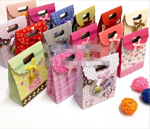 50pcs/lot hot sale nice multi color cute Lovely gift bag exquisite packaging bow cover bag jewelry handbag gift box samll size 12.5*16.5*6