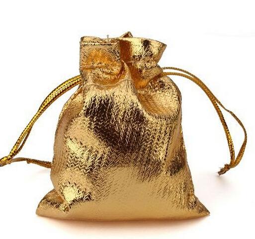 Wholesale-50pcs/lot Silver or gold Plated Satin Gift Bags With Drawstring jewelry gift pouch bags7*9cm