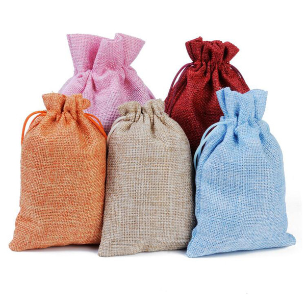 50pcs/lot 13x18 cm Linen Burlap Colourful Drawstring Bags & Pouches For Wedding Party Bag Packaging Bag Gift Bags Wholesale