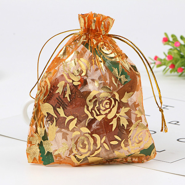 100pcs/lot Rose Design Organza Bags 15x20cm Wedding Favors Jewelry Gift Bag Drawstring Pouch Nice Candy Jewelry Packaging Bags