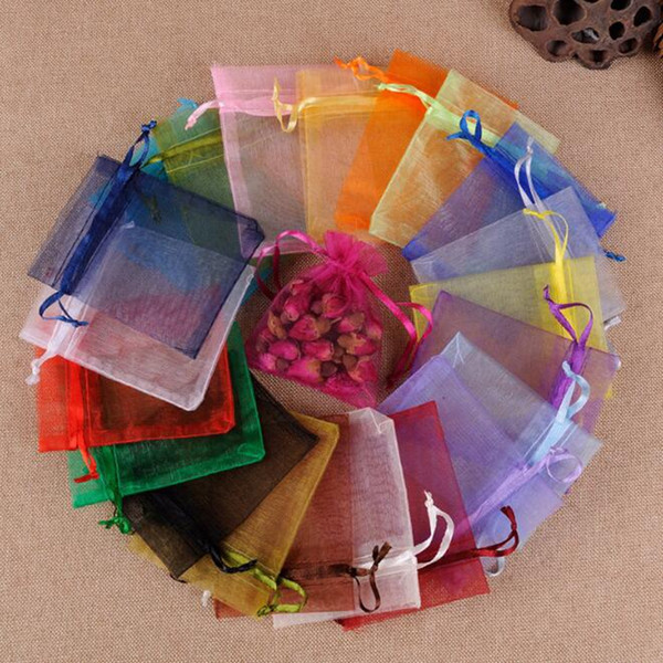 Wholesale Jewelry Bags MIXED Organza Jewelry Wedding Party Xmas Gift Bags Purple Blue Pink Yellow Black With Drawstring 7*9cm