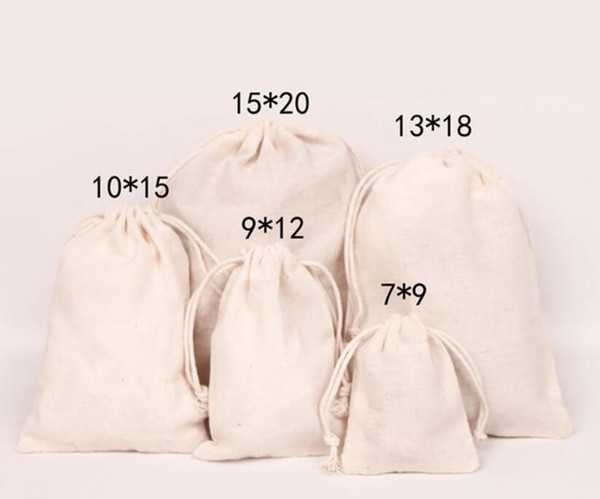 Canvas Drawstring Pouches Jewelry Bags 100% Natural Cotton Laundry Favor Holder Fashion Jewelry Pouches Epacket Free