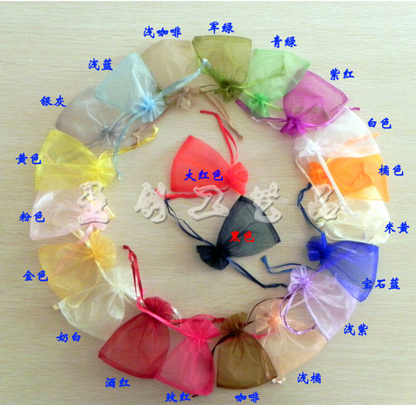 Free shipping Jewelry Bags MIXED Organza Jewelry Wedding Party Xmas Gift Bags Purple Blue Pink Yellow Black With Drawstring 10*15cm