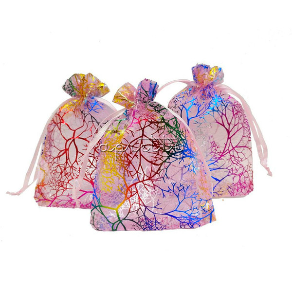 Pink Coral Organza Bags Jewelry Packaging Bags 100 Pcs /lot Christmas/ Wedding Party Decoration Drawable Bags Gift Pouches Different Size