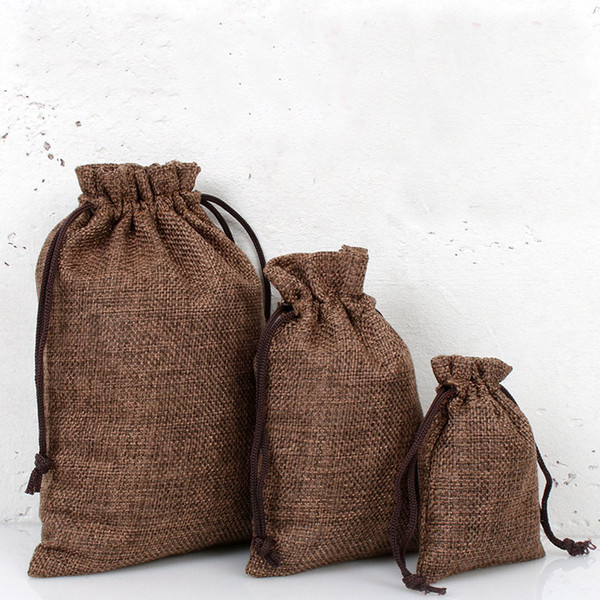 Coffee Flax Gift Bag 8x10cm 9x12cm 10x15cm 13x17cm pack of 50 Jewelry Jute Linen Drawstring Pouch