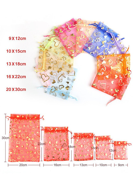 5Sizes Organza Jewelry Gift Pouch love Bags For Wedding favors beads jewelry 10Colors