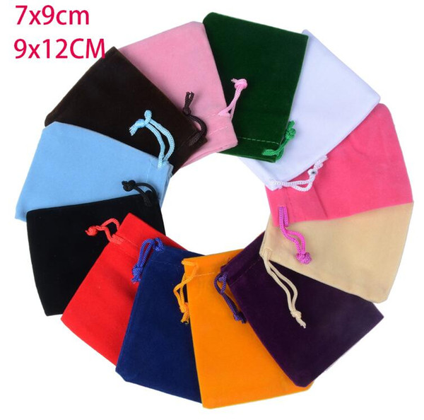 30pcs/lot 7x9cm 9x12cm Coloful Velvet Pouches Jewelry Packaging Display Drawstring Packing Gift Bags & Pouches Free Shipping