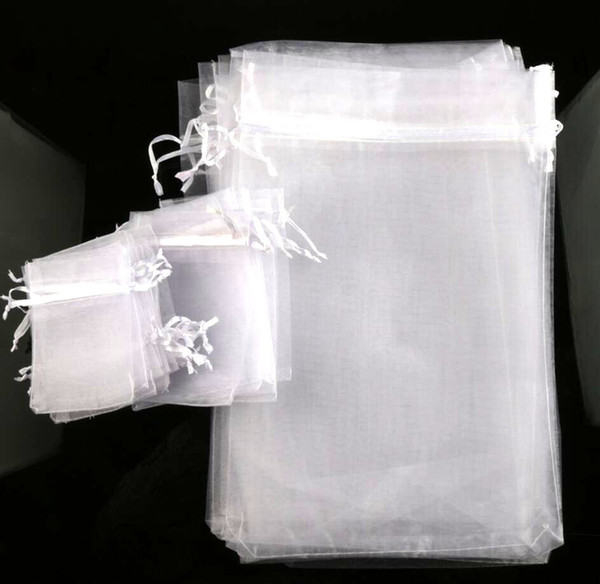 100pcs/lot Hot Sell 4Sizes White Organza Jewelry Gift Pouch Bags For Wedding favors,beads,jewelry