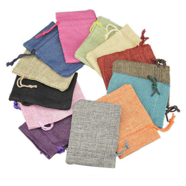 Wholesale Multi Colors Mini Pouch Jute Bag Linen Hemp Small Drawstring Bags Ring Necklace Jewelry Pouches Wedding Favors Gift Packaging