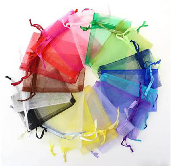 Wholesale Jewelry Bags MIXED Organza Jewelry Wedding Party Xmas Gift Bags Purple Blue Pink Yellow Black With Drawstring 7*9cm