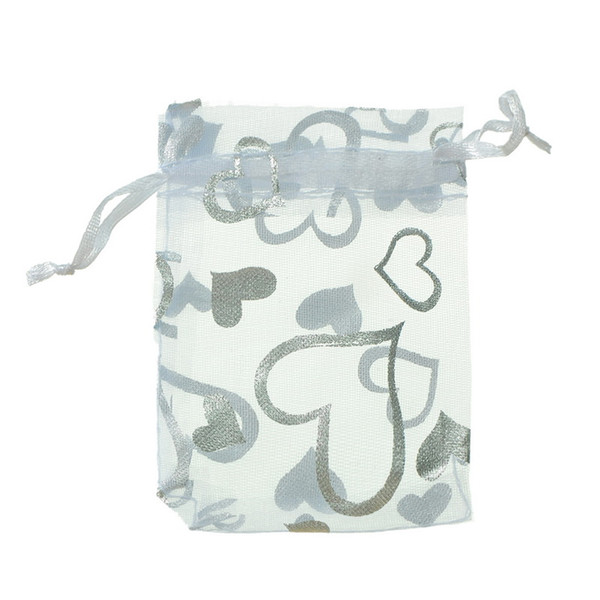 Jewelry Bags And Packaging 25PCs New Organza Bag White Hearts Pattern Gift Bags Wedding Favours & XMAS Pouches 7cmx9cm