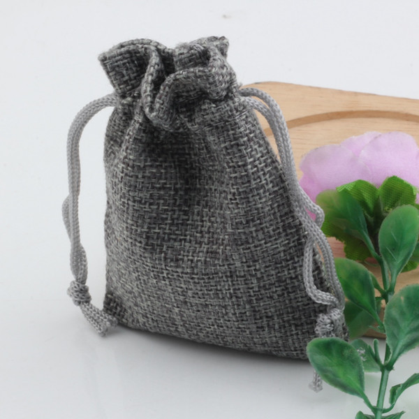 Hot ! 50pcs Gray Linen Fabric Drawstring bags Candy Jewelry Gift Pouches Burlap Gift Jute bags 7x9cm /10x14cm /13x18cm /15x20cm