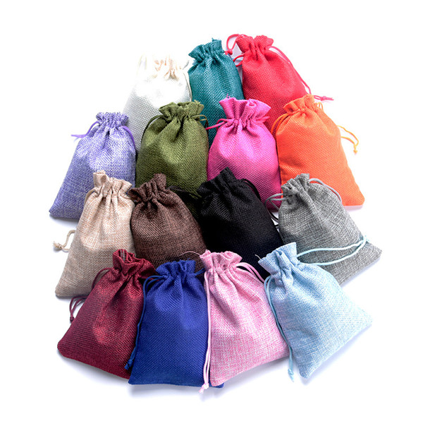 9x12cm Hessian Jute Gifts Bags Bracelet Earring Necklace Storage Bag Double Drawstring Colorful Jewelry Packing Bags Linen Gift Pouches