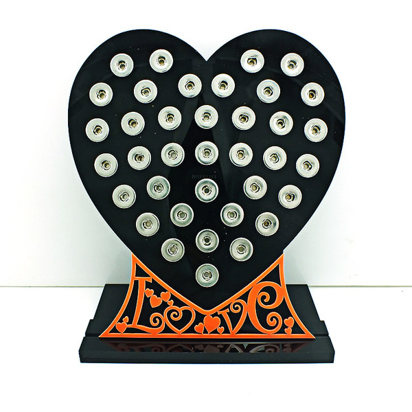 Brand New 12mm Snap Button Display Stands Fashion Black Acrylic Heart With Letter Interchangeable Jewelry Display Board