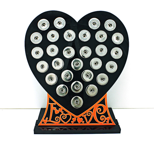 Brand New 18mm Snap Button Display Stands Fashion Black Acrylic Heart With Letter Interchangeable Jewelry Display Board