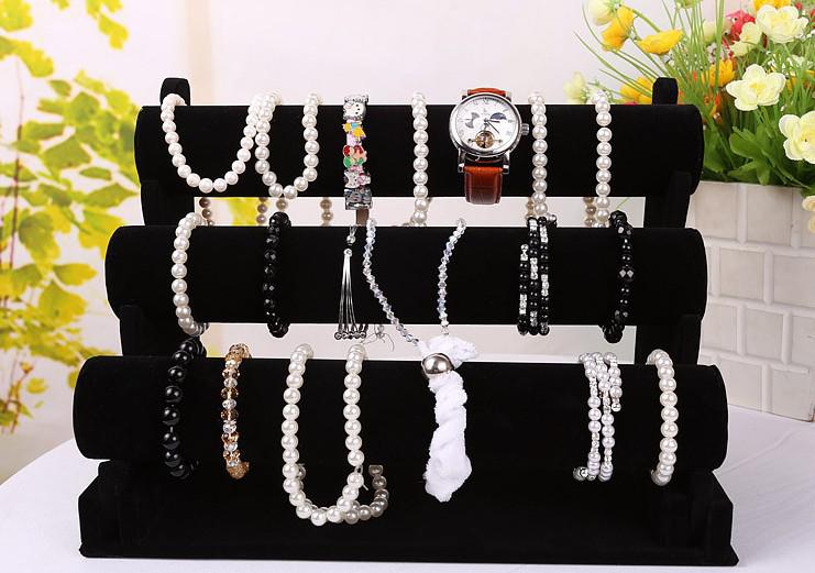 New Jewelry Display Black 3 Layers Velvet Bracelet Watch Display Jewelry Holder Stand Detachable EC1