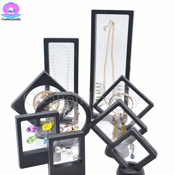 Black 3D Floating Jewelry Display Frames Acrylic Transparent Necklace Earrings Dispaly Stands For Dispalying Women Jewelry with Basics