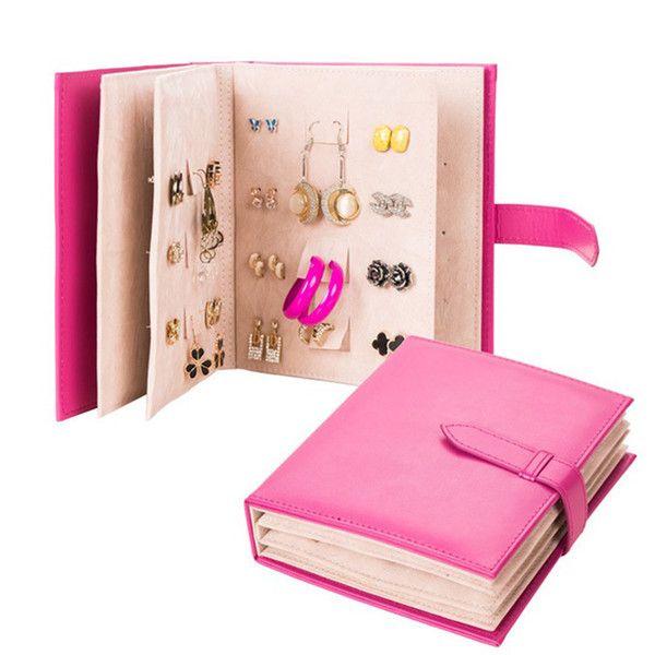 Creative Jewelry Storage Box PU leather book Earrings stud Collection Storage box Portable women Jewelry Display stand box 4 colors