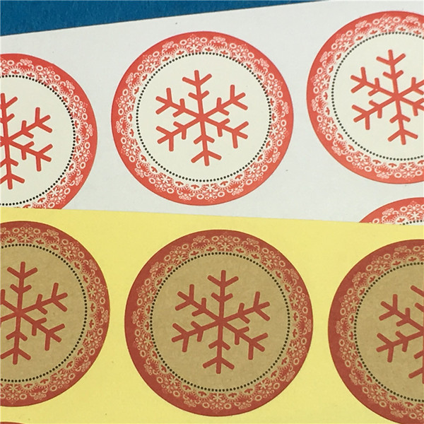 Snowflake Round Diameter 3.5cm No Glue Stickers Paper Self-adhesive Handmade Paper Sticker For Sealing Box Case Favor 500Pcs.Lot