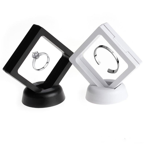 2Colors Black white Suspended Floating Display Case Jewellery Coins Gems Artefacts Stand Holder Box For Women