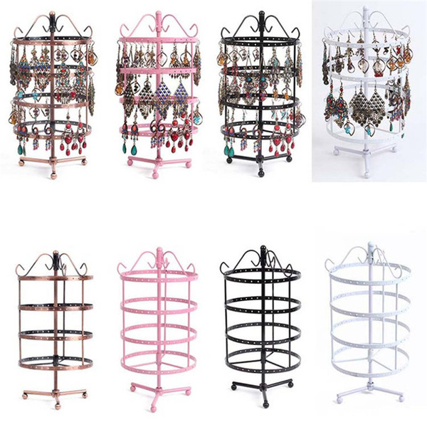 New Fahion 144 Holes Four Rotating Earring Jewelry Display Racks Punk Jewelry Holder Stand Black White Pink Copper Color