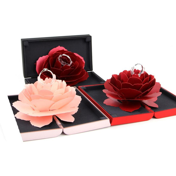 Unique Pop Up Rose Wedding Engagement Rings Box Surprise Jewelry Storage Holder