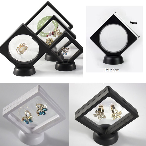 Jewelry Ring Pendant Display Stand Suspended Floating Display Case Jewellery Coins Gems Artefacts Stand Holder Box For Women white black