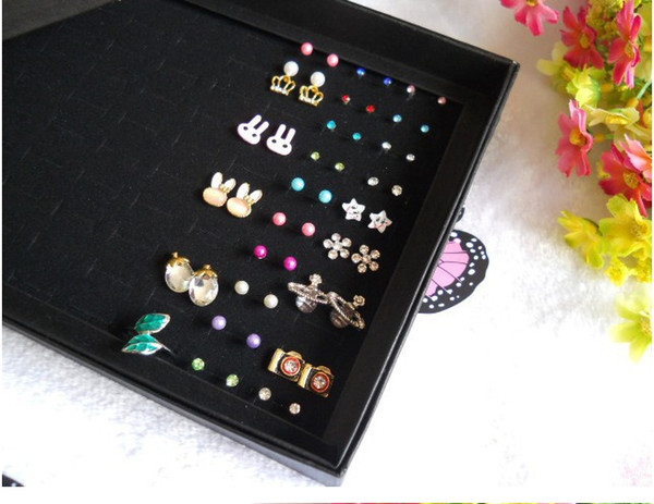 Jewelry Display Holder Box Fashion Earrings Ring Organizer Show Case New Black 100 Slots Storage Ear Pin Display Boxes