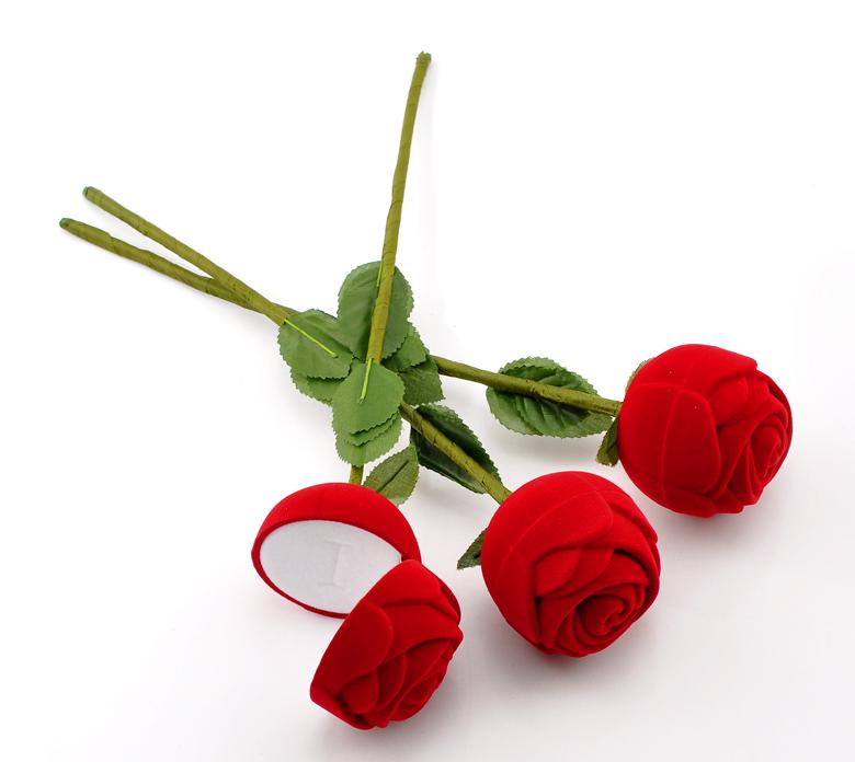 12pcs Red Rose Flower Velveteen Rings Jewelry Display Box 25x5cm