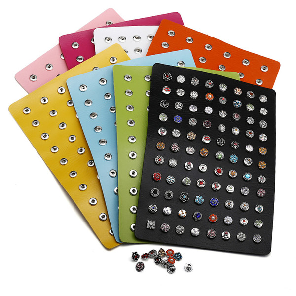 Snap Buttons Display Board Show 10 Colors PU Leather Metal Jewelry fit 12mm Snap Buttons 88 holes Display Fashion Wholesale