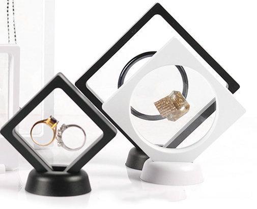 Black White Suspended Floating Display Case Jewellery bracelet Ring Coins Gems Artefacts Stand Holder Box Free Shipping