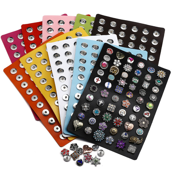 Snap Buttons Display Board Show 10 Colors PU Leather Metal Jewelry fit 18mm Snap Buttons 60 holes Display Fashion Wholesale