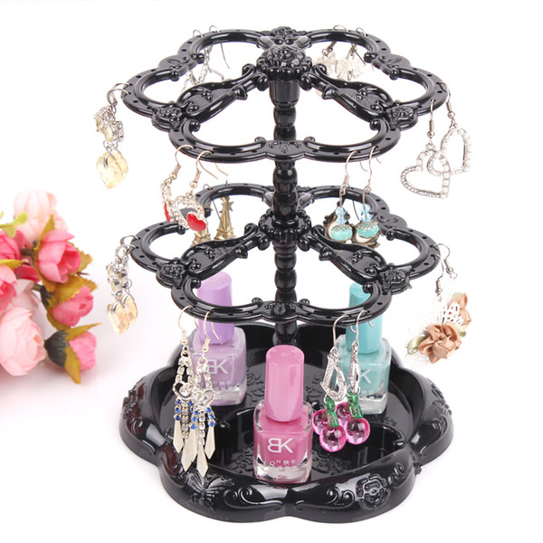 Hot selling Chic Retro Rose Pattern Earrings Holder Turnable Jewelry Stand Organizer jewelry Storage holder earring display rack