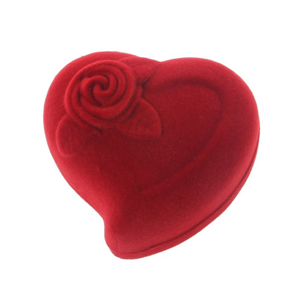 Jewelry Ring Box Velvet Heart Shaped Red Rose Pattern Love Ring Storage Display Craft Accessory