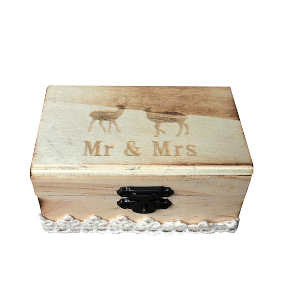 Vintage Mr & Mrs Deers Wooden Ring Box Ring Holder Wedding Bearer Box