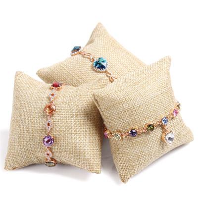 Jute Pillow Display Vintage Bracelet Bangle Watch Jewelry Stand Flax Holder