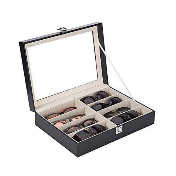 SZanbana Black 8-Slot Faux Leather Eyeglasses Storage and Sunglass Glasses Display Case Glasses Organizer Collector Jewelry Box