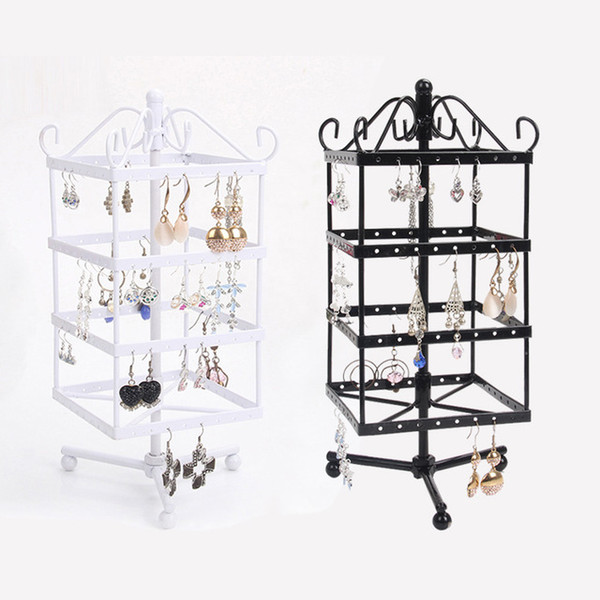 Wholesale High Quality Black/White Rotating Metal Earring Display Stand Holder Rack For 128 Holes