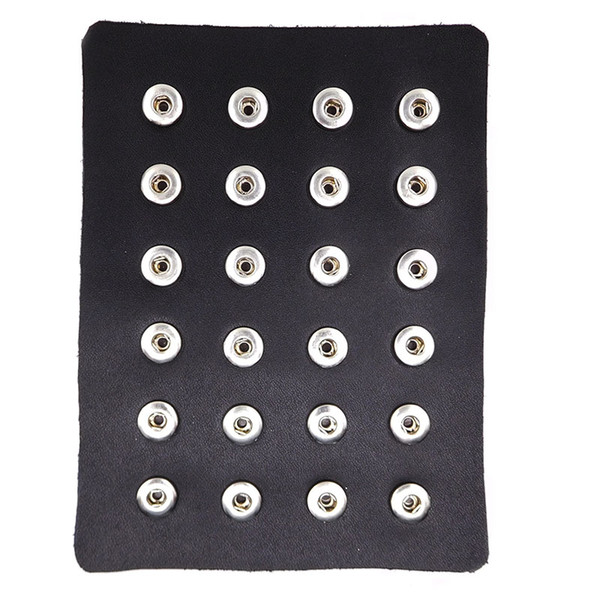 24pcs Black Genuine Leather 12mm 18mm Snap Button Display Ginger Snaps Show Board Fit 18mm Snap Jewelry