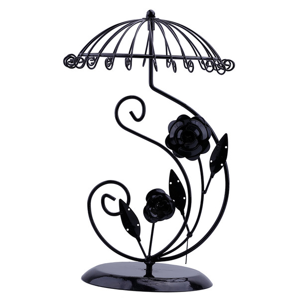 Black Metal Umbrella Flower Heart Shaped 24 Holes Earring Stand Pendants Holder Necklace Jewelry Display Shelf Fashion Showcase Rack