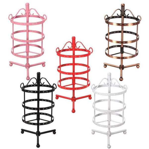 New Fahion 72 Holes Round Four Rotating Earring Jewelry Display Racks Punk Jewelry Holder Stand Black White Pink Copper Color