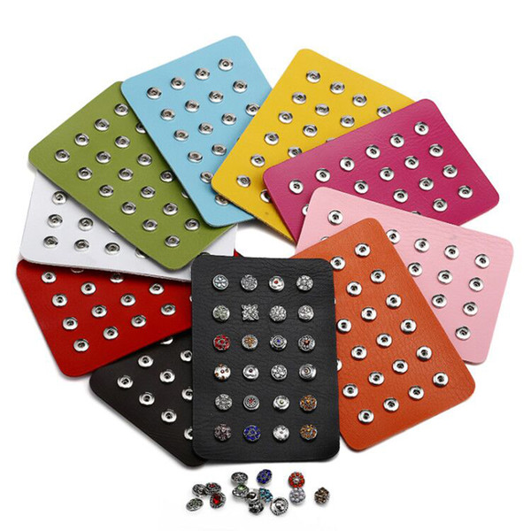 Snap Buttons Display Board Show 10 Colors PU Leather Metal Jewelry fit 12mm Snap Buttons 24 Pcs Display Fashion Wholesale