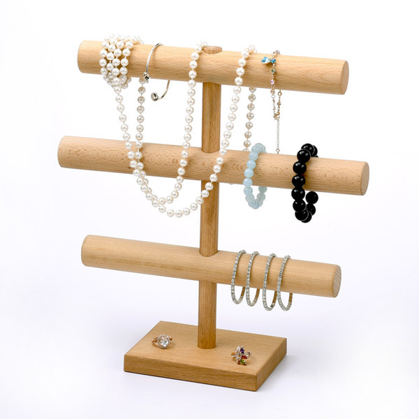 [DDisplay] Beech Three-layer Necklace Collection Display Wooden T-bar Watch Holder Stand Bracelet Display Jewelry Pendant Storage Orgainzer