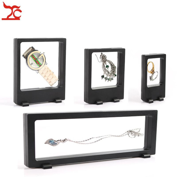 Free Shipping 4Pcs Black Transparent Suspension Window Case Multifunctional Jewelry Earring Bracelet Bead Necklace Ring PET Display Stand