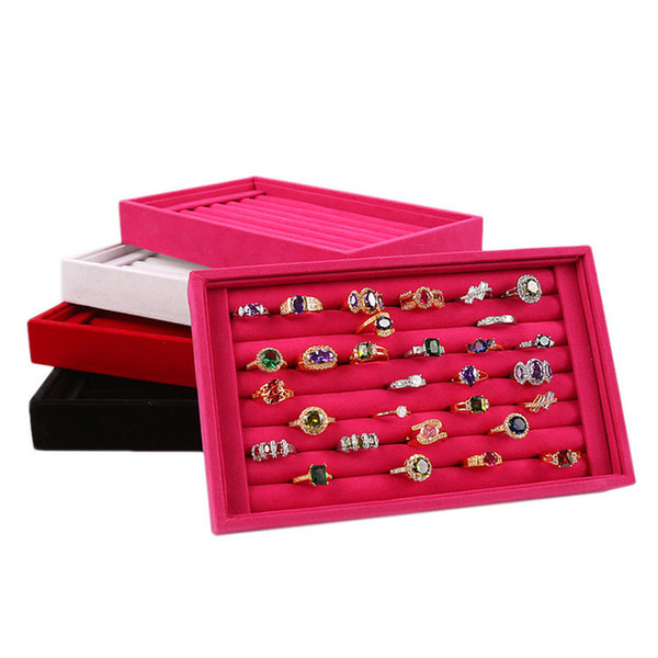 Velvet PU Ring Earrings Organizer Ear Studs Jewelry Display Stand Holder Rack Showcase Plate Jewelry Box